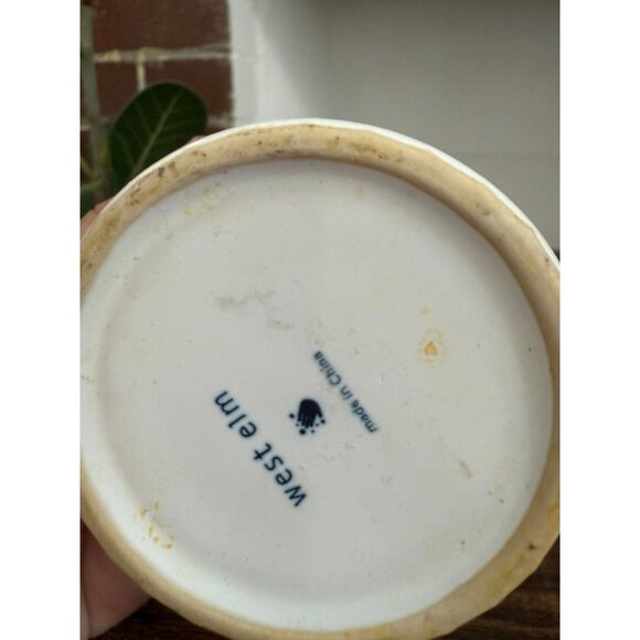 West Elm White Ceramic Vase with Pinstripe Design - Picture 5 of 7